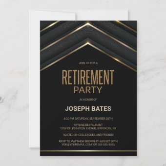 Stylish Black Gold Retirement Party Invitation | Zazzle