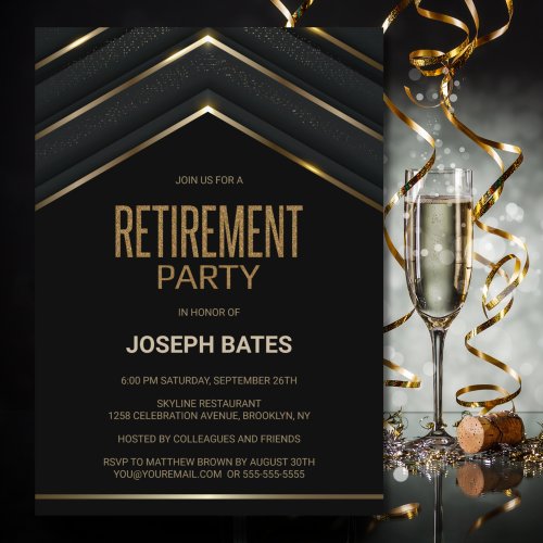 Stylish Black Gold Retirement Party Invitation