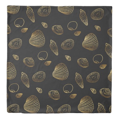 Stylish Black Gold Seashells Pattern Duvet Cover