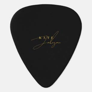 Stylish Black Gold Signature Script Monogram Guitar Pick