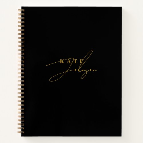 Stylish Black Gold Signature Script Monogram Notebook