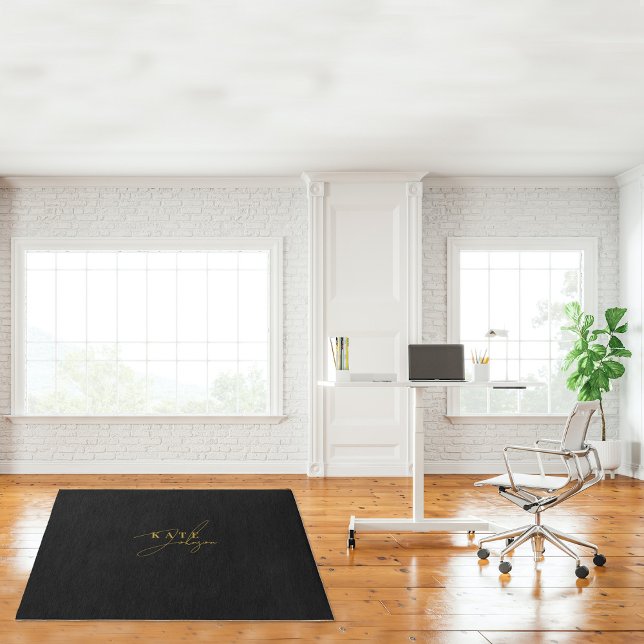 Stylish Black Gold Signature Script Monogram Rug (Stylish Black Gold Signature Script Monogram Rug)