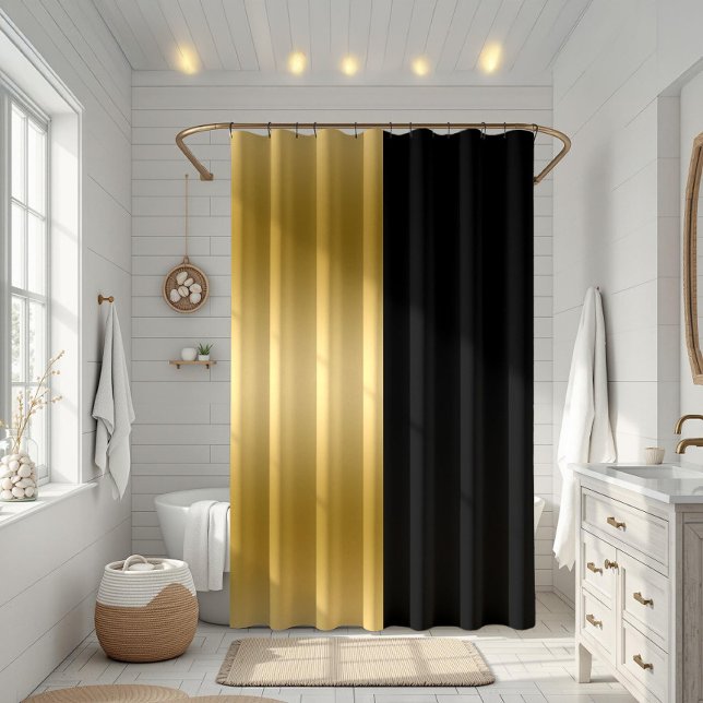 Stylish Black & Gold Split Screen Geometric Design Shower Curtain (Creator Uploaded)