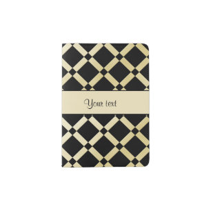 Stylish Black & Gold Squares Passport Holder
