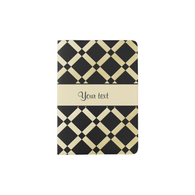 Stylish Black & Gold Squares Passport Holder (Front)