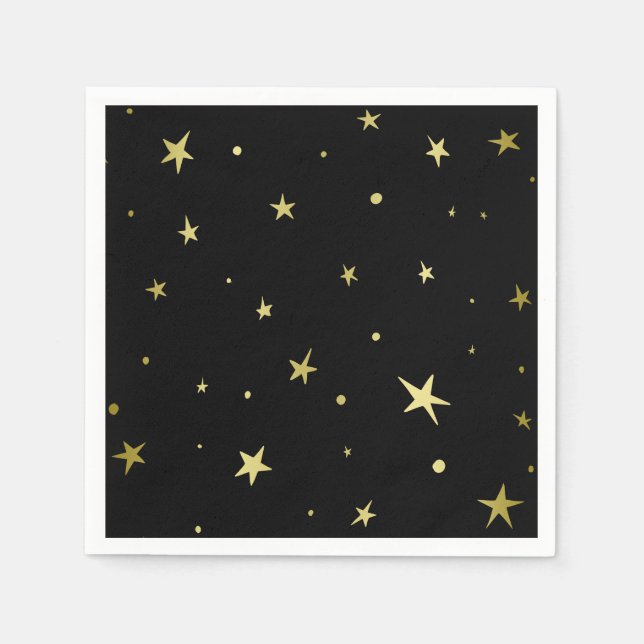 Stylish Black Gold Stars Napkins (Front)