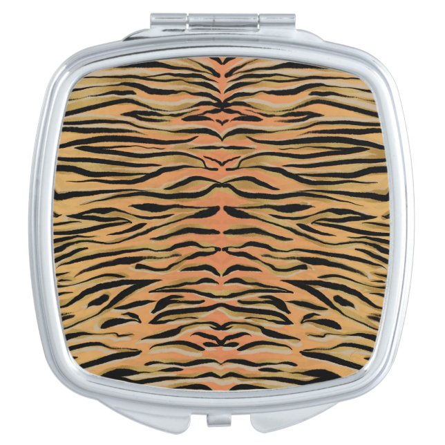Stylish Black Gold Tiger Animal Print Compact Mirror (Front)