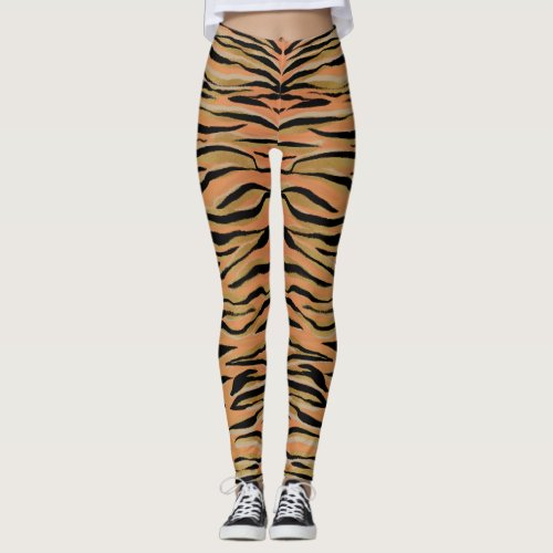 Stylish Black Gold Tiger Animal Print Leggings