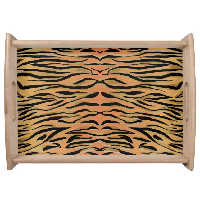 Stylish Black Gold Tiger Animal Print Serving Tray (Front)