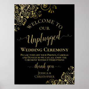 Stylish Black & Gold Unplugged Wedding Ceremony Poster
