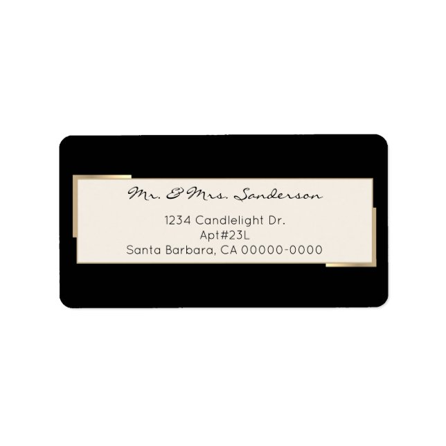 Stylish Black Gold Wedding Mr Mrs Return Label (Front)