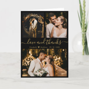 Stylish Black Gold Wedding Photo Collage Thank You