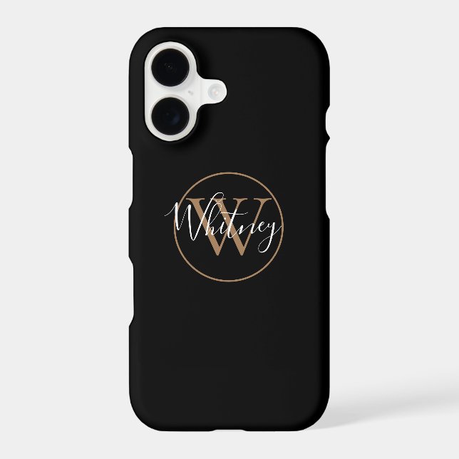 Stylish Black Gold White Script Monogram Name   Iphone Case (Back)