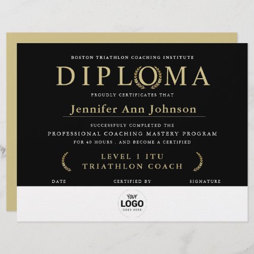 Stylish Black Gold Wreath Graduation Award Diploma