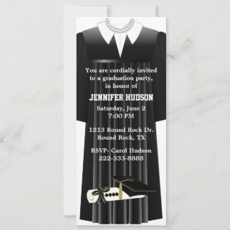 Stylish Black Gown Graduation Party Invitation