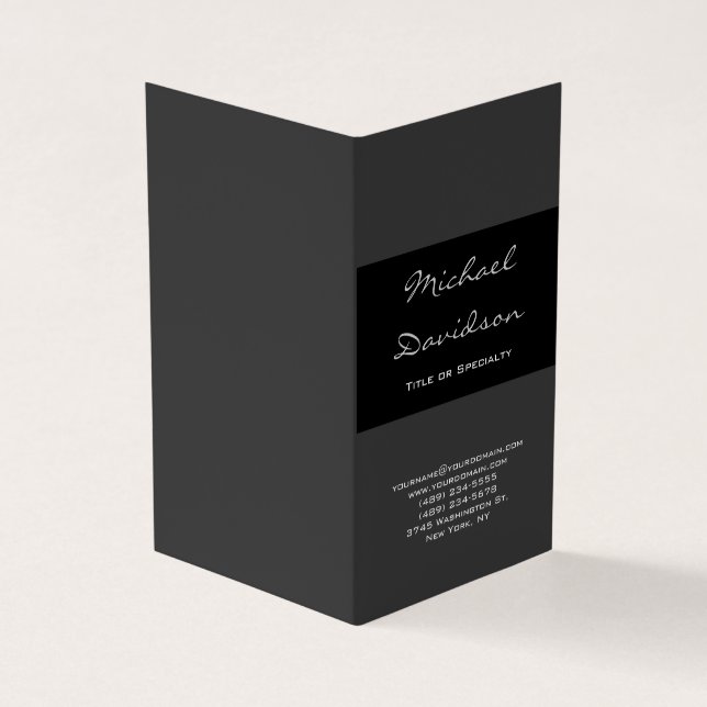 Stylish Black Gray Classical Script Business Card (Outside)
