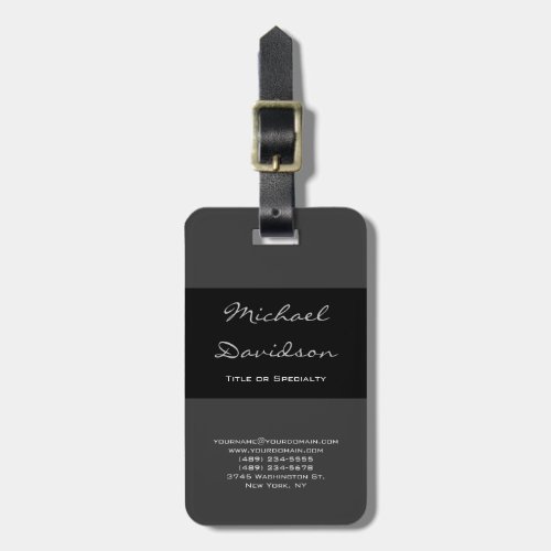 Stylish Black Gray Classical Script Business Card Luggage Tag