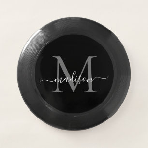 Stylish Black Gray Monogram Modern Girly Script Wham-O Frisbee