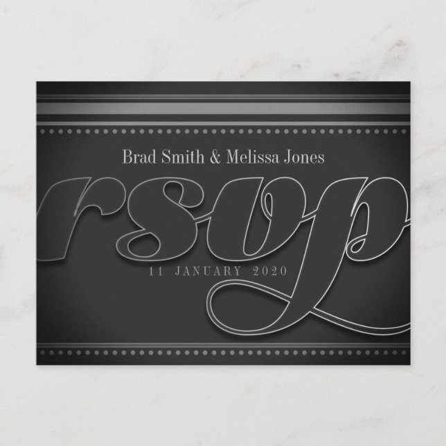 Stylish Black Gray Silver RSVP Postcard (Front)