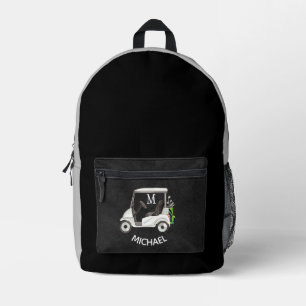 Stylish Black Grey Golf Design Monogram Name Printed Backpack