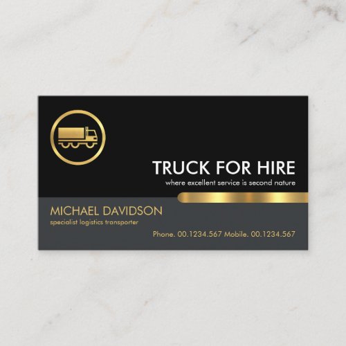 Stylish Black Grey Layer Gold Tab Truck Transport Business Card