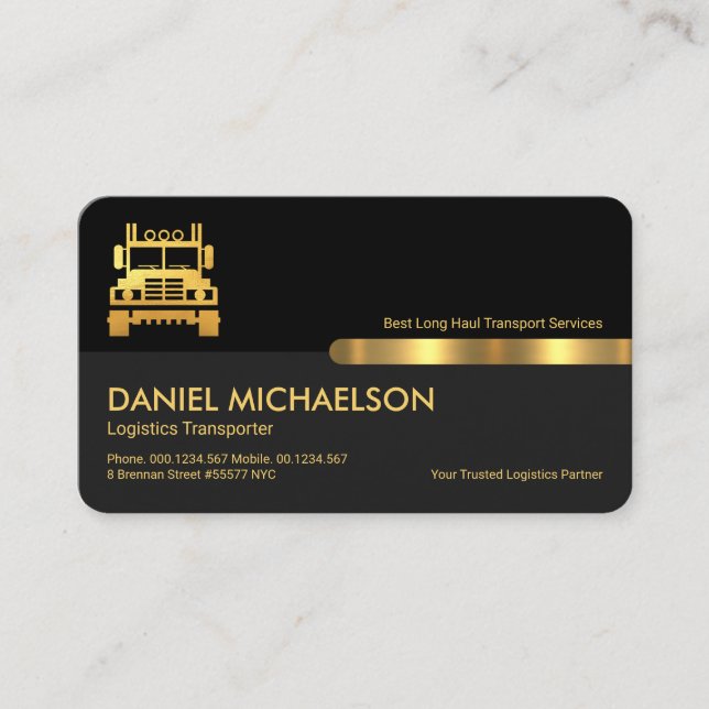 Stylish Black Grey Layers Logistics Transporter Business Card (Front)