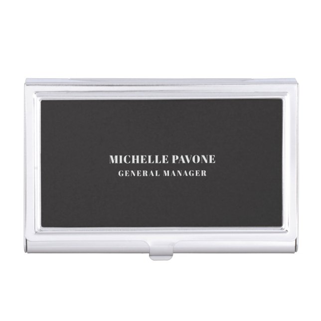 Stylish Black & Grey Simple Plain Professional Business Card Case (Front)