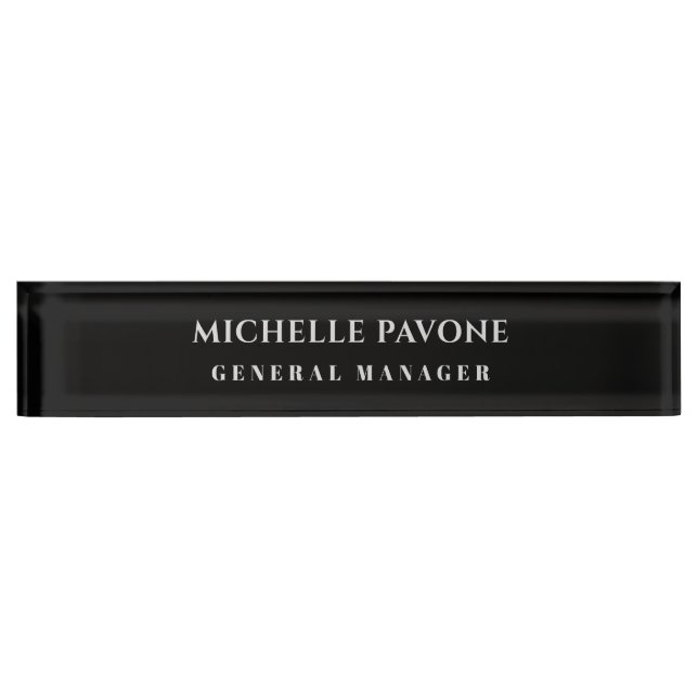 Stylish Black & Grey Simple Plain Professional Desk Name Plate (Front)