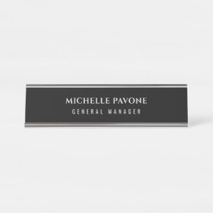 Stylish Black & Grey Simple Plain Professional Desk Name Plate