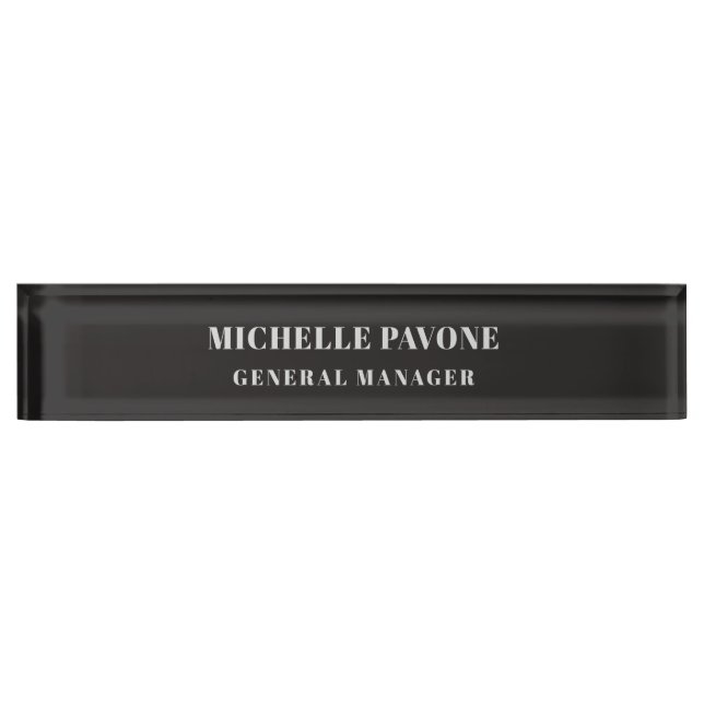 Stylish Black & Grey Simple Plain Professional Desk Name Plate (Front)