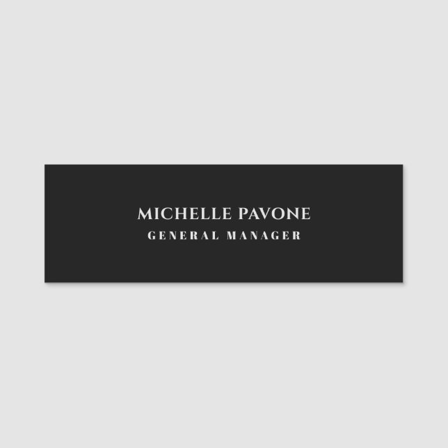 Stylish Black & Grey Simple Plain Professional Name Tag (Front)