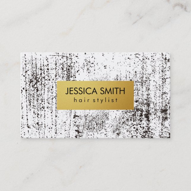 Stylish Black Grunge Metallic Faux Gold Business Card (Front)