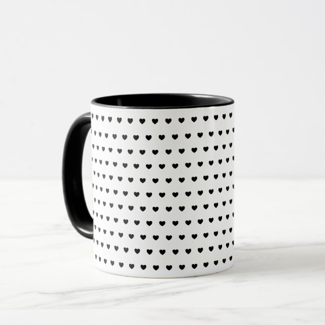 Stylish Black Hearts Pattern On White Mug (Front Left)