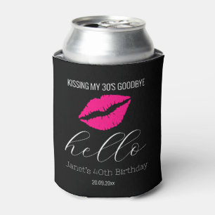 Stylish Black Hello 40 Kissing 30 Goodbye Birthday Can Cooler