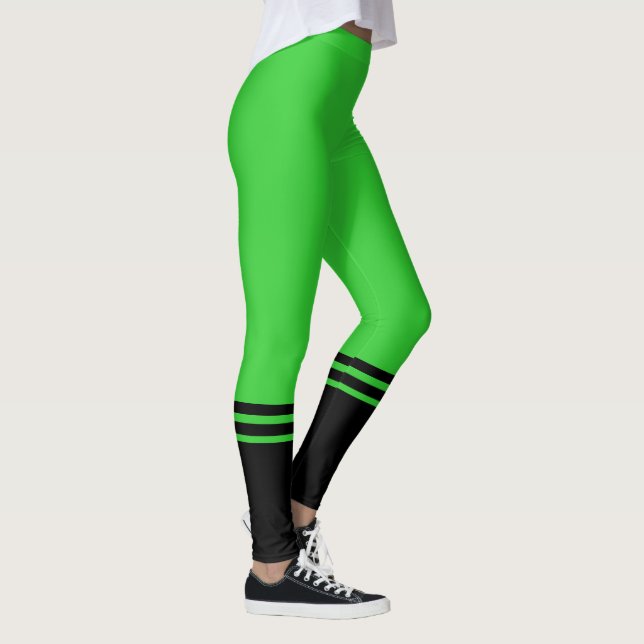 Stylish Black Horizontal Stripes | Lime Green Leggings (Right)