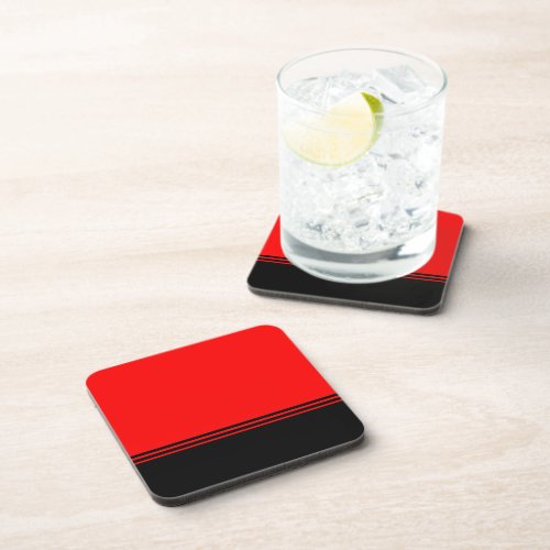 Stylish Black Horizontal Stripes  Red  Beverage Coaster