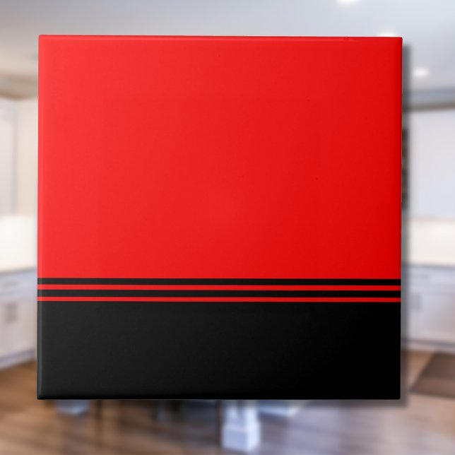 Stylish Black Horizontal Stripes | Red  Ceramic Tile (Creator Uploaded)