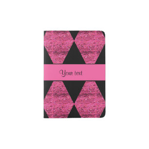 Stylish Black & Hot Pink Glitter Diamonds Passport Holder