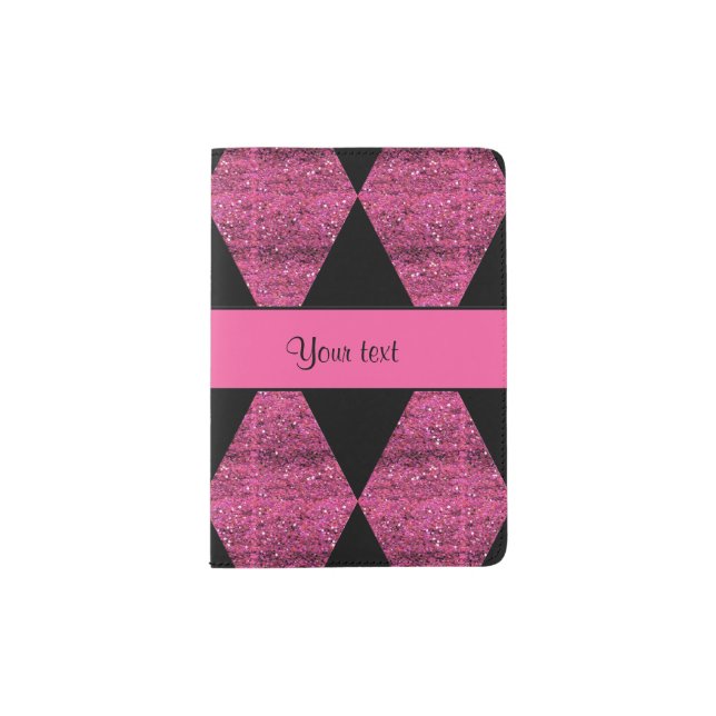 Stylish Black & Hot Pink Glitter Diamonds Passport Holder (Front)