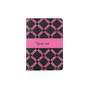 Stylish Black & Hot Pink Glitter Squares Passport Holder