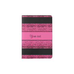 Stylish Black & Hot Pink Glitter Stripes Passport Holder
