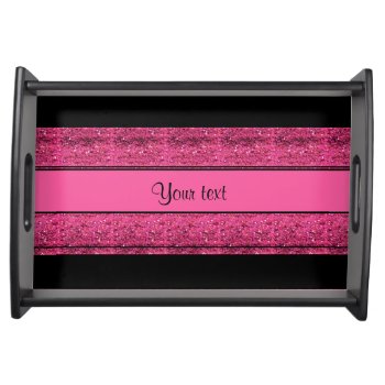 Stylish Black & Hot Pink Glitter Stripes Serving Tray by kye_designs at Zazzle