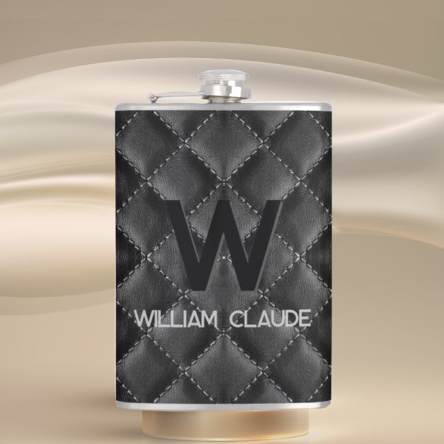 Stylish Black Leather Custom Monogram Flask (Creator Uploaded)