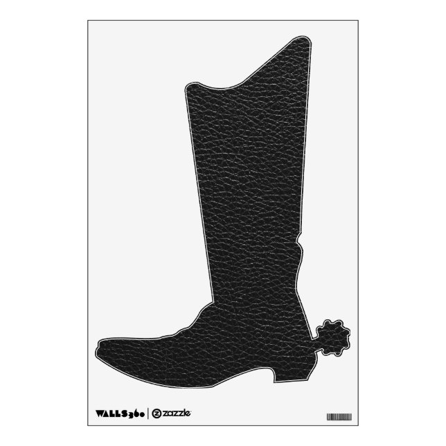Stylish Black Leather Textured Cowboy Boot Wall Decal (Front)