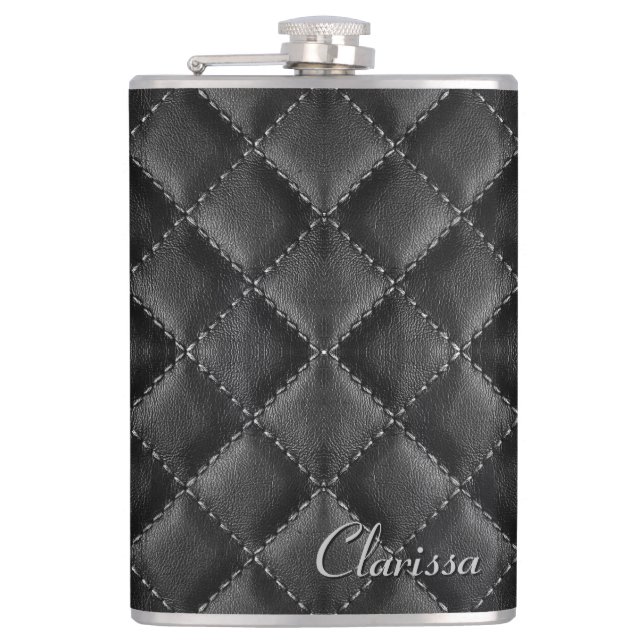 Stylish Black Leather Womens Flask (Front)