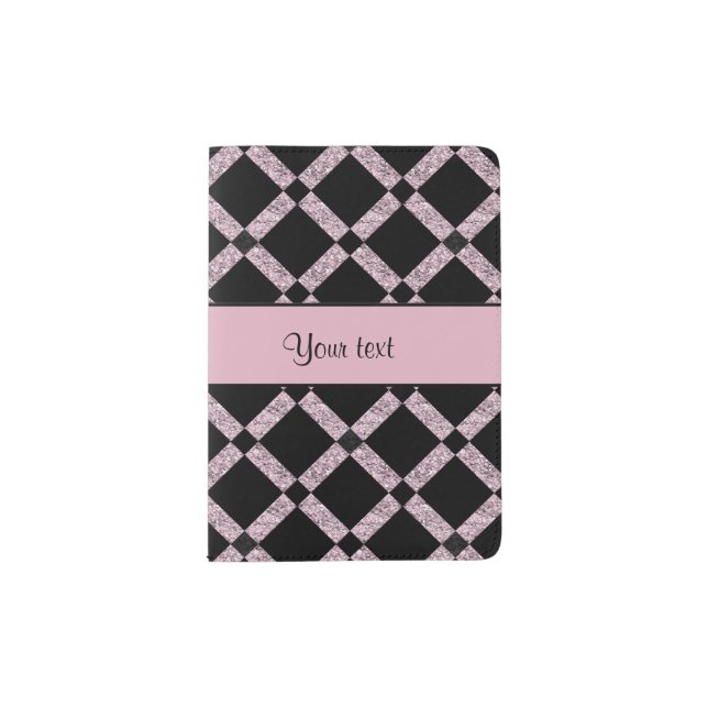 Stylish Black & Lilac Glitter Squares Passport Holder (Front)