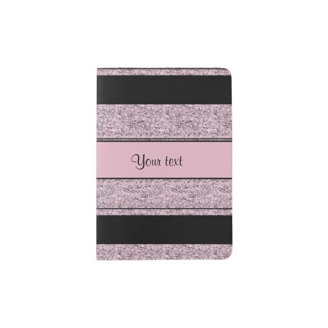 Stylish Black & Lilac Glitter Stripes Passport Holder (Front)