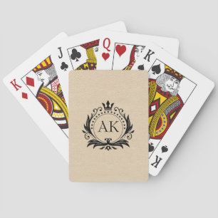 Stylish black luxury frame and crown beige leather poker cards
