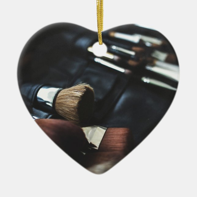 Stylish Black Makeup Artist Ceramic Ornament (Front)