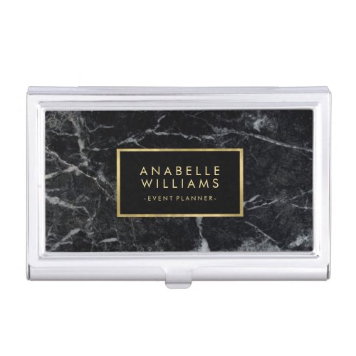 Stylish Black Marble and Faux Gold Foil Business Card Case